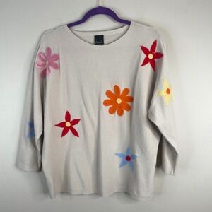 Aaeda 3D‎ Felted Floral Sweater Large Twee Cottage Preppy Dolman Pullover Soft